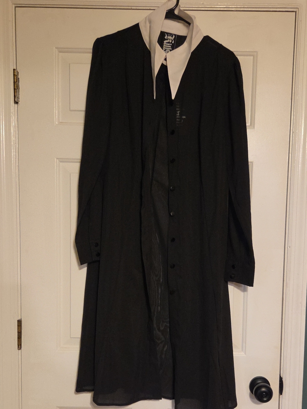 Womens Black Button Up Dress With White Collar